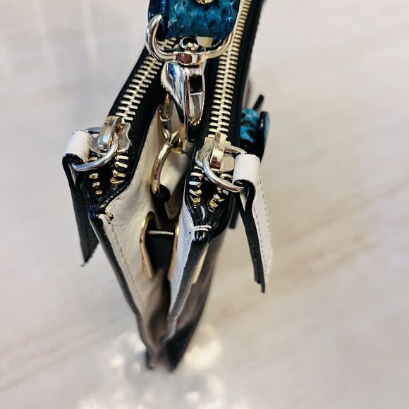 Vintage Francesco Biasia Black Leather Crossbody Bag Blue Python Strap Y2K Italy - Picture 8 of 16